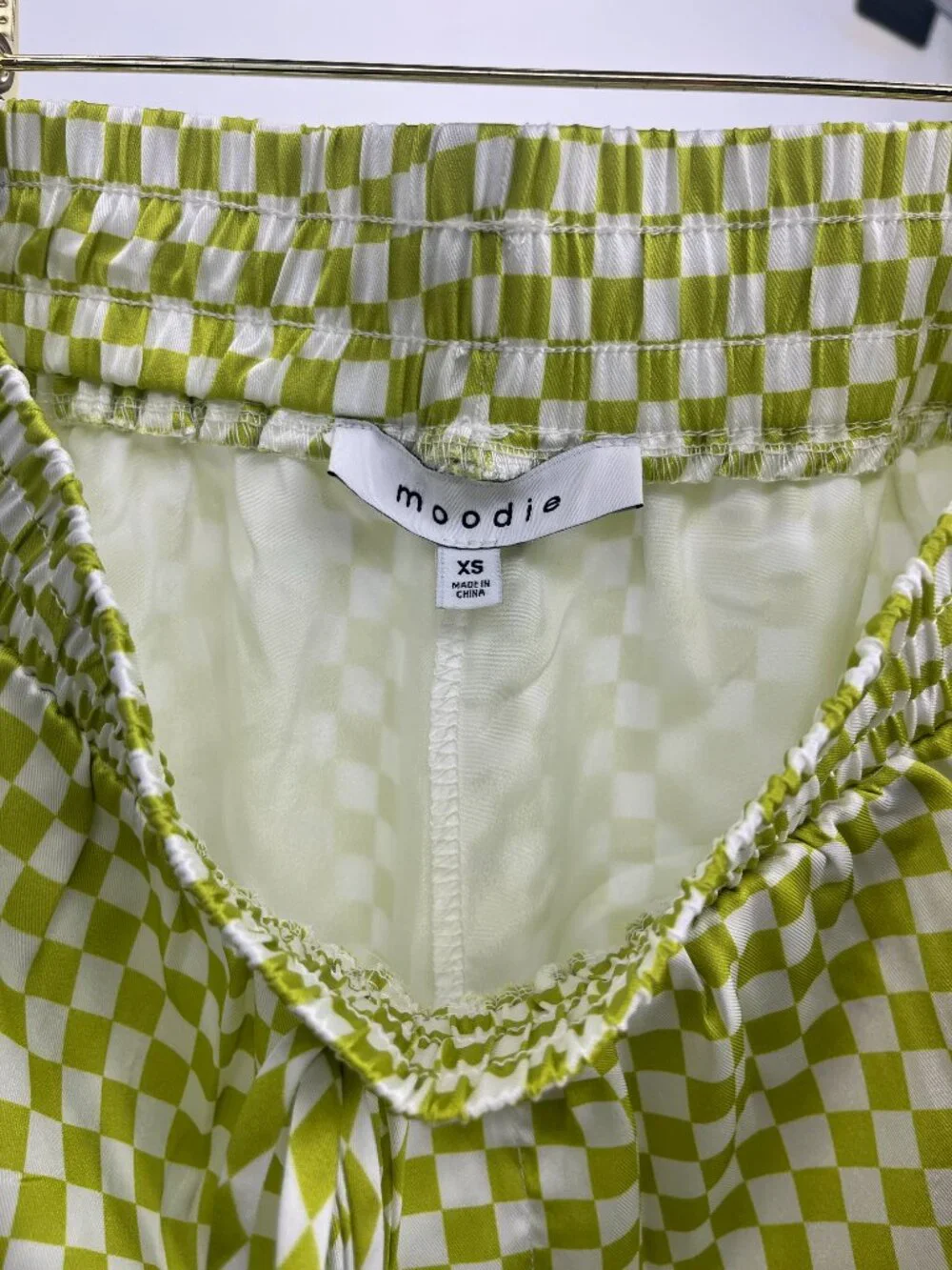 Women's Matching Set - Moodie by Lala Casual Green Checkered Pant/Shirt Set